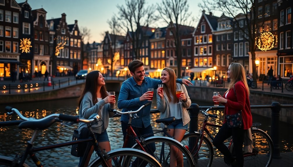 canals nightlife friends amsterdam