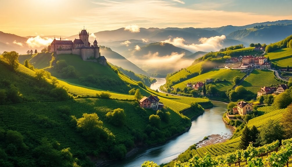 scenic vineyards along river