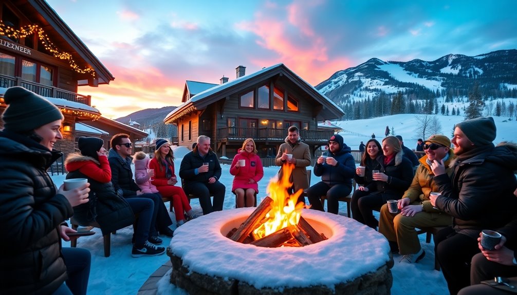 skiing partying and socializing